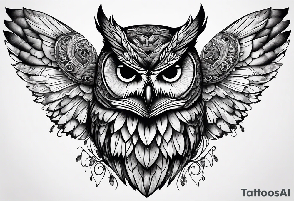 An owl with Dead head moth wings tattoo idea