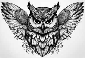 An owl with Dead head moth wings tattoo idea