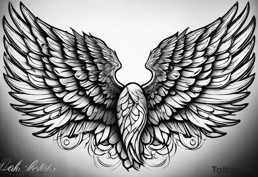 baby with one angel wing. Sided view so that we see only one wing. Name Leah written under in gothic letters. tattoo idea