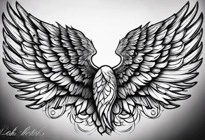 baby with one angel wing. Sided view so that we see only one wing. Name Leah written under in gothic letters. tattoo idea