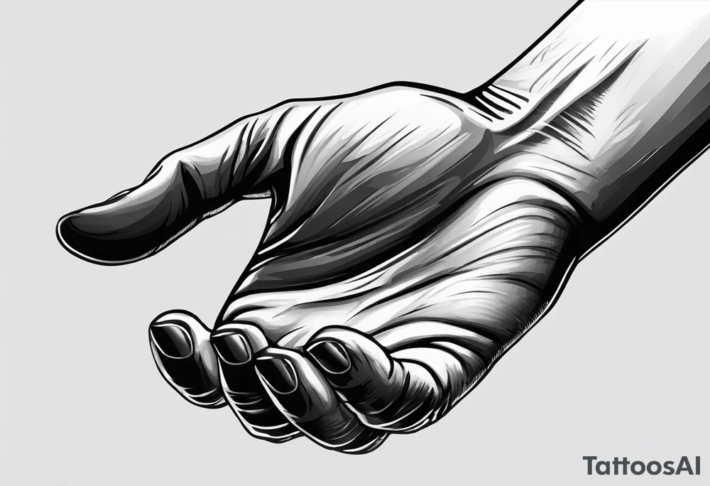 a human hand with face up with palm facing the camera. The hand is plain with no tattooes or decoration. The hand has a hole in it like a gun shot would and it is dripping blood. tattoo idea