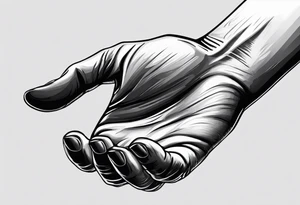 a human hand with face up with palm facing the camera. The hand is plain with no tattooes or decoration. The hand has a hole in it like a gun shot would and it is dripping blood. tattoo idea