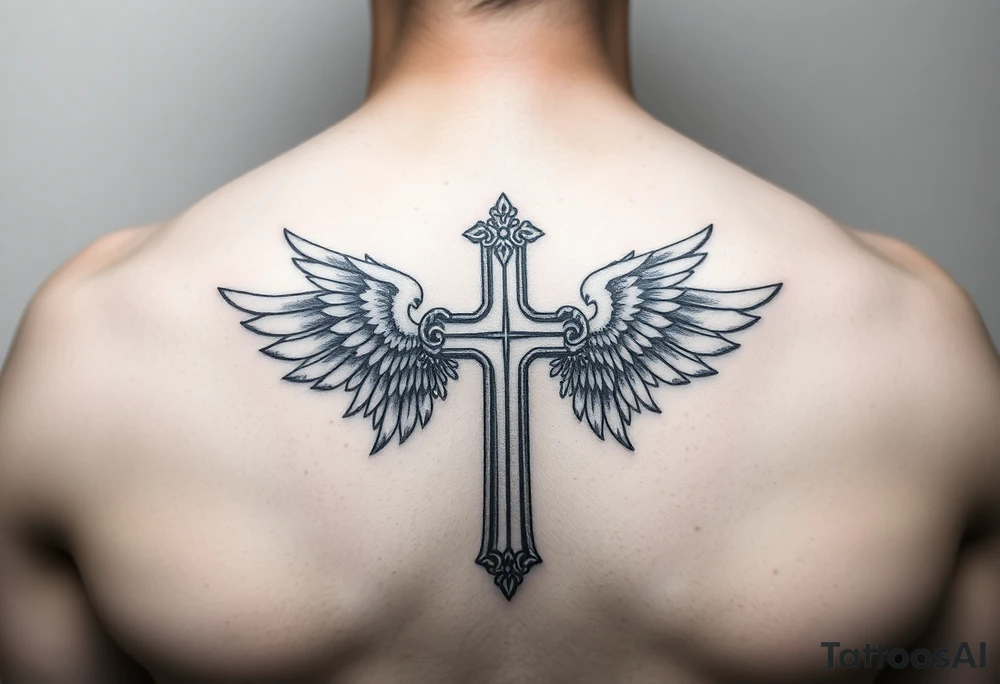 Cross with angels tattoo idea