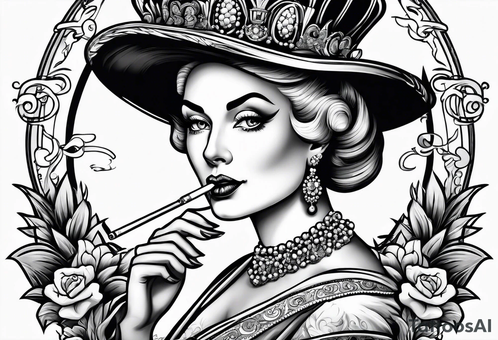 old queen of england smoking cigarette tattoo idea