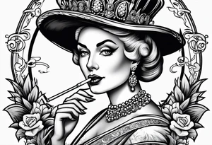 old queen of england smoking cigarette tattoo idea