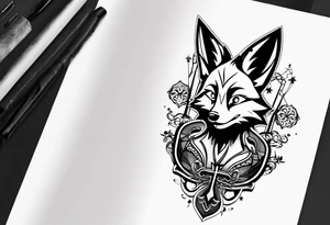 Renard sur un fond boussole. Il faut une clé ( style keyblade dans kingdom hearts. Tatouage sur l'avant bras tattoo idea