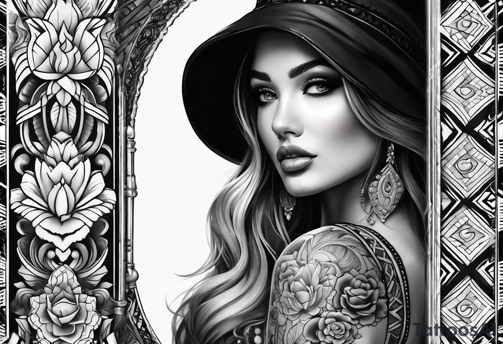 bold feminine sleeve tattoo idea