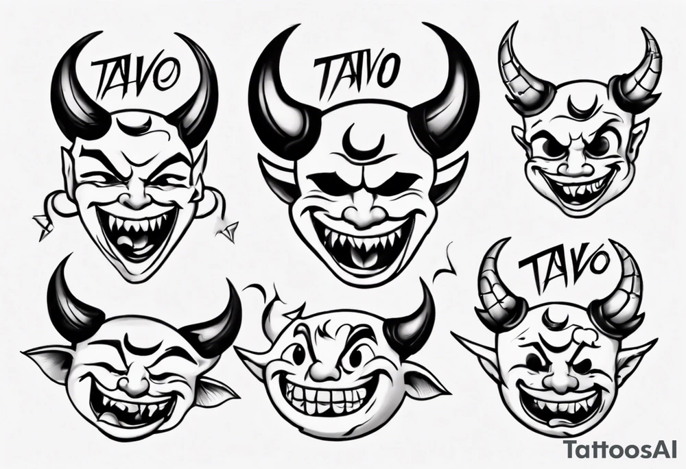 The word Tavo inside the naughty devil emoji tattoo idea