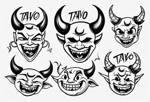 The word Tavo inside the naughty devil emoji tattoo idea