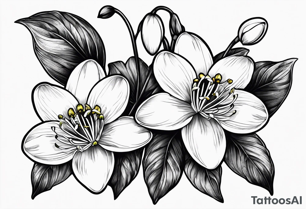 One snowdrop, One hawthorn flower, Two honeysuckle blooms, tattoo idea