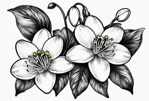 One snowdrop, One hawthorn flower, Two honeysuckle blooms, tattoo idea
