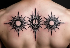 trident with 3 suns tattoo idea