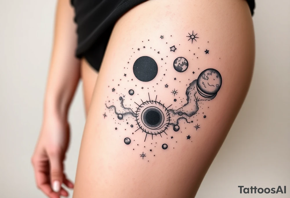 galaxy landscape including stars planets nebulas and a black hole tattoo idea