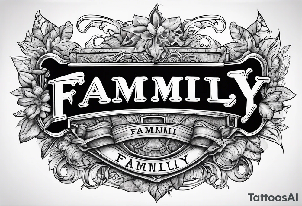 Text "family". Letterman formed by roots tattoo idea