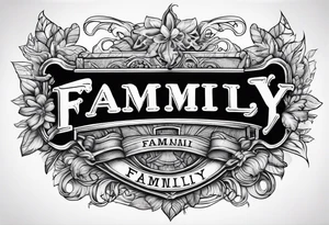 Text "family". Letterman formed by roots tattoo idea