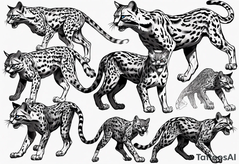 cybernetic ocelot full body roar tattoo idea