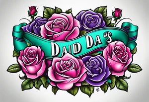 Dad, roses, teal, pink, purple tattoo idea