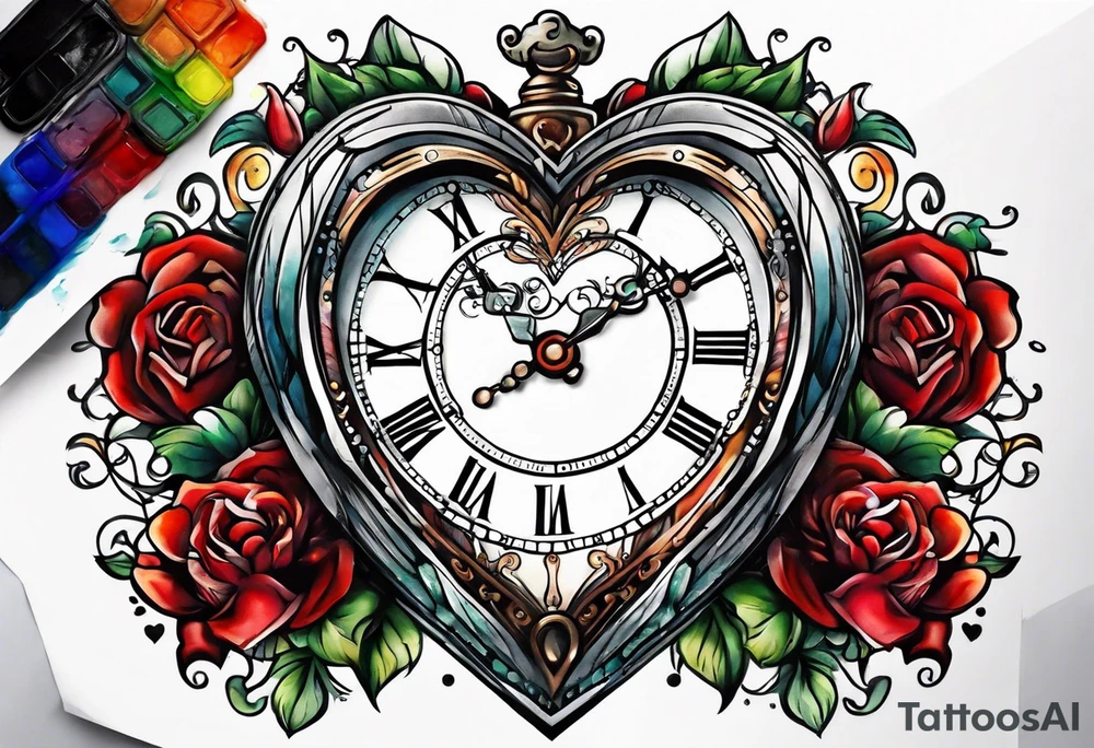Heart with clock hands on 8 and 5 tattoo idea