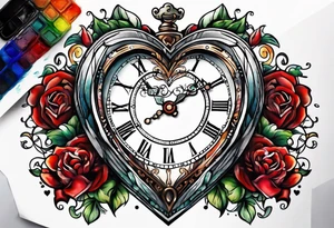 Heart with clock hands on 8 and 5 tattoo idea