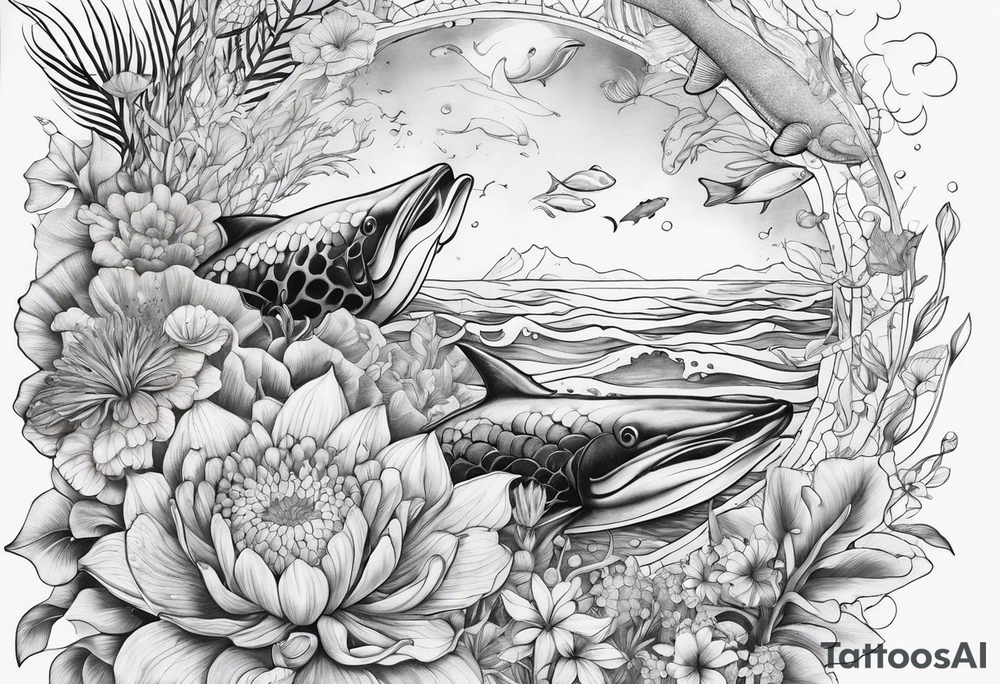 ocean arm tattoo with plants and sea life tattoo idea