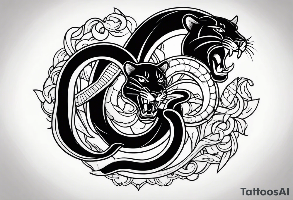 A snake and a panther To fight and wrap around the word "vitality" tattoo idea