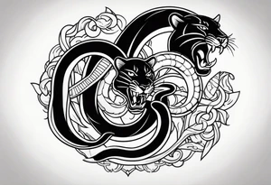A snake and a panther To fight and wrap around the word "vitality" tattoo idea