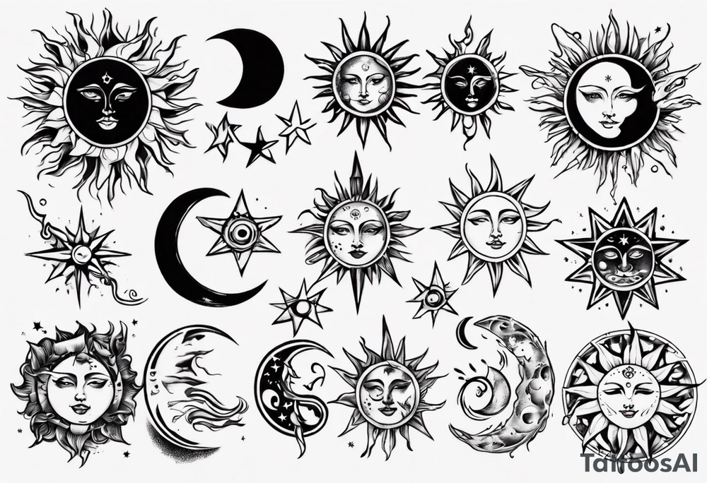 Sun star and moon tattoo idea