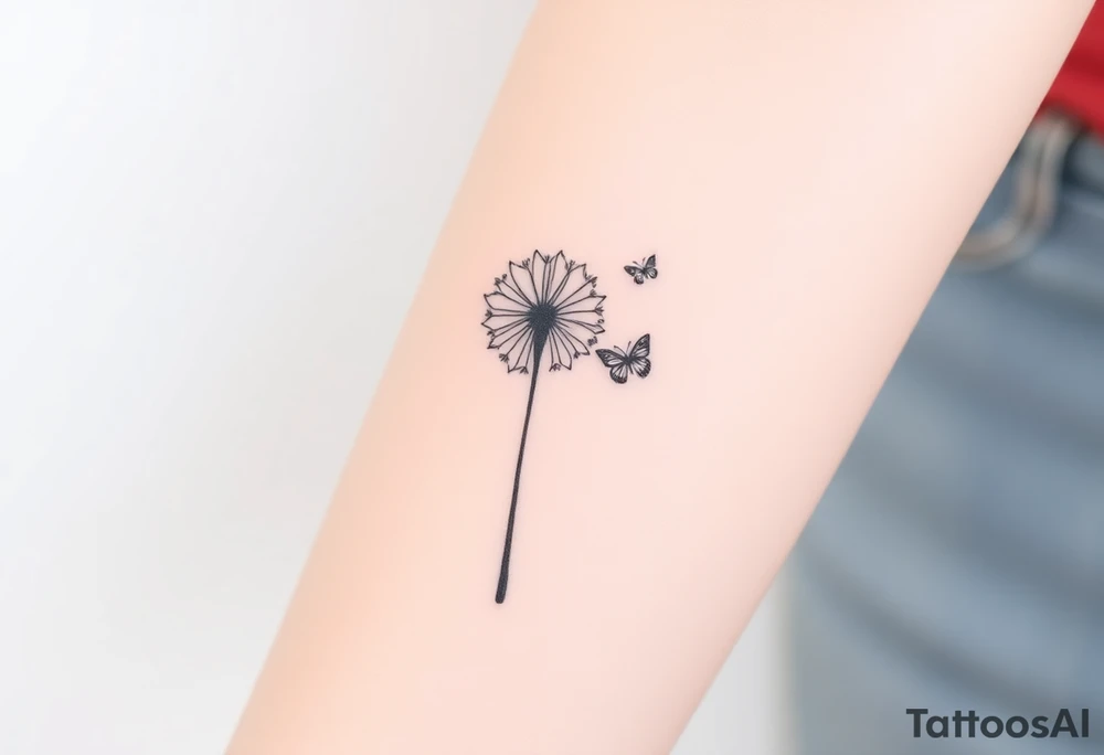 a dandelion and two (2) minimalistic butterflies flying around it (one smaller than the other tattoo idea