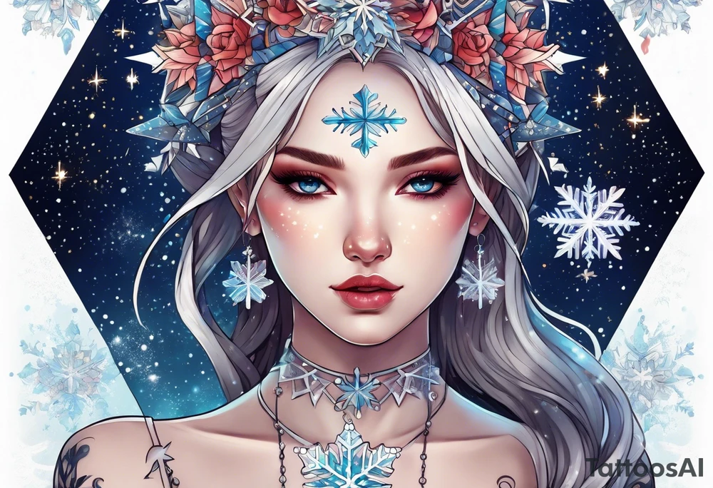 Constellation, girl, snowflake tattoo idea