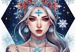 Constellation, girl, snowflake tattoo idea