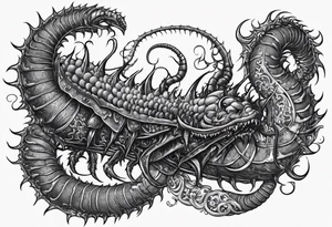 medieval  demonic centipede 
 with a fine point and sketch style tattoo idea