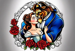 Passionate Beauty and the Beast embrace tattoo idea