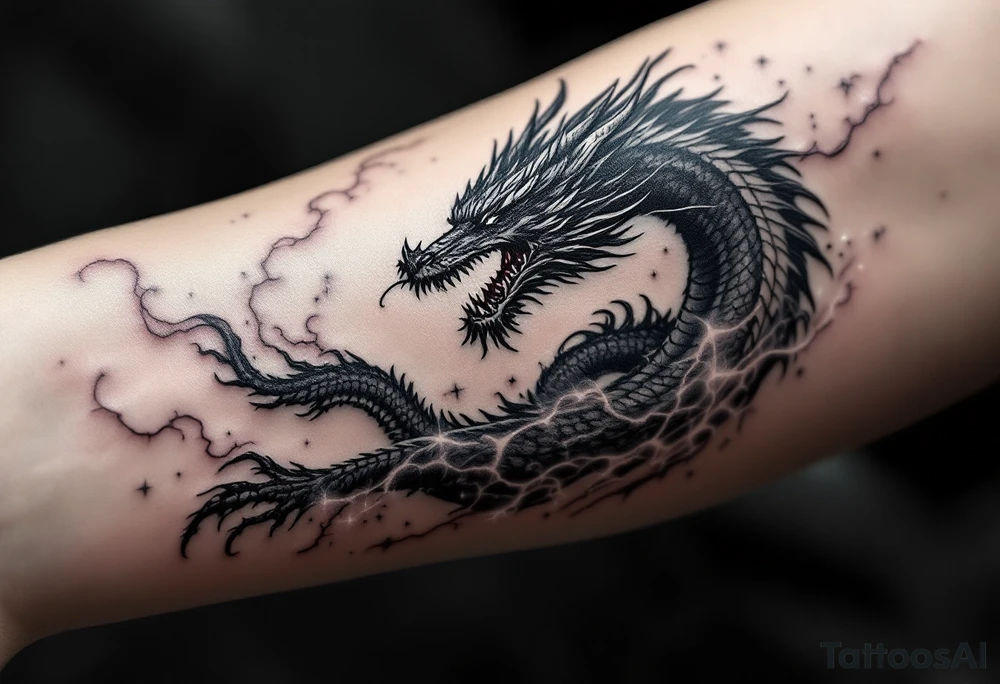 legendary dragon scene with energy aura and power effects tattoo idea