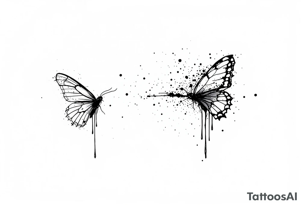 Bleeding butterfly and a second one who is in mental horror style and his placement is left and down from the first one tattoo idea