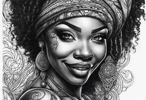 Evil smile face on black woman tattoo idea