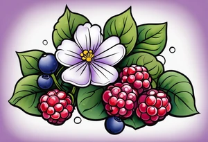 wildlower tattoo with 2 violets as the focal point.  1 small blueberry and 1 small raspberry tattoo idea