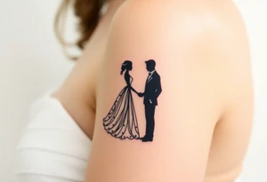 An elegant wedding dress and groom suit silhouette tattoo idea