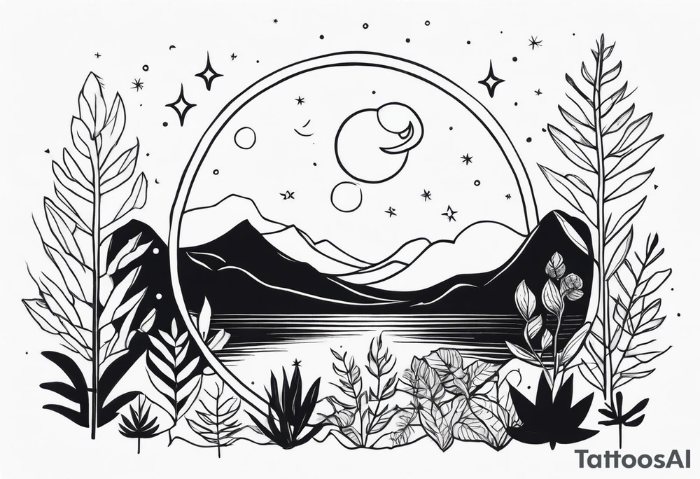 Universe and plants tattoo idea