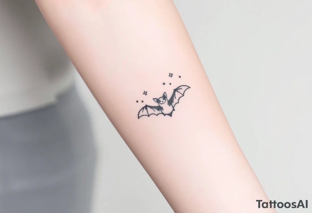 Small bat flying in front of stars tattoo idea
