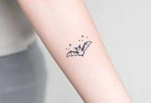 Small bat flying in front of stars tattoo idea
