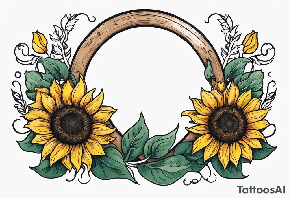 Realistic Horseshoe around a sunflower tattoo idea