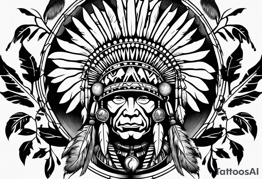 Native American chief hat roses tattoo idea