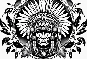 Native American chief hat roses tattoo idea