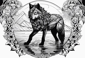 the warrior looks into the water and there is the reflection of a wolf tattoo idea