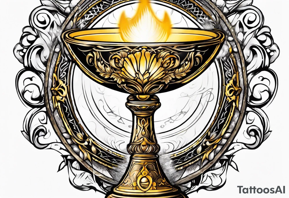 chalice surrounded by golden halo tattoo idea