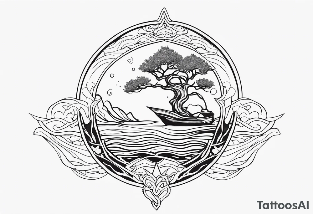 calm sea and Yggdrasill tattoo idea