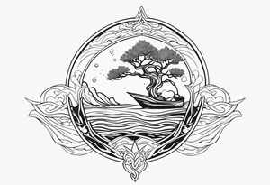 calm sea and Yggdrasill tattoo idea