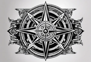 guy faux mask compass. Slashed lettering for the navigational directions and long fencing swords as the arrows tattoo idea