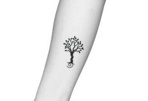 Tree with few leaves, with a SPIRAL line starting from the left side of tree and spiraling outward in a clockwise direction tattoo idea