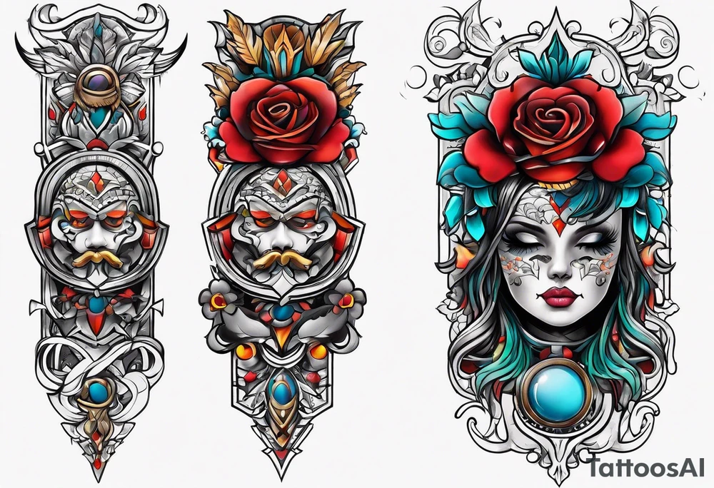 Traditional arm sleeve tattoo idea